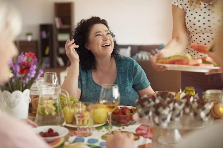 Gathering with food and drinks.