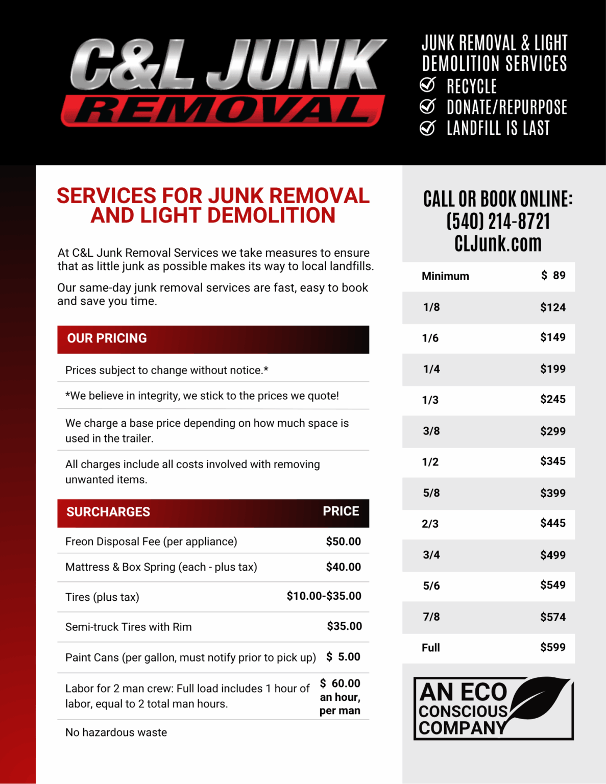 Junk Removal Pricing - C&L Junk Removal